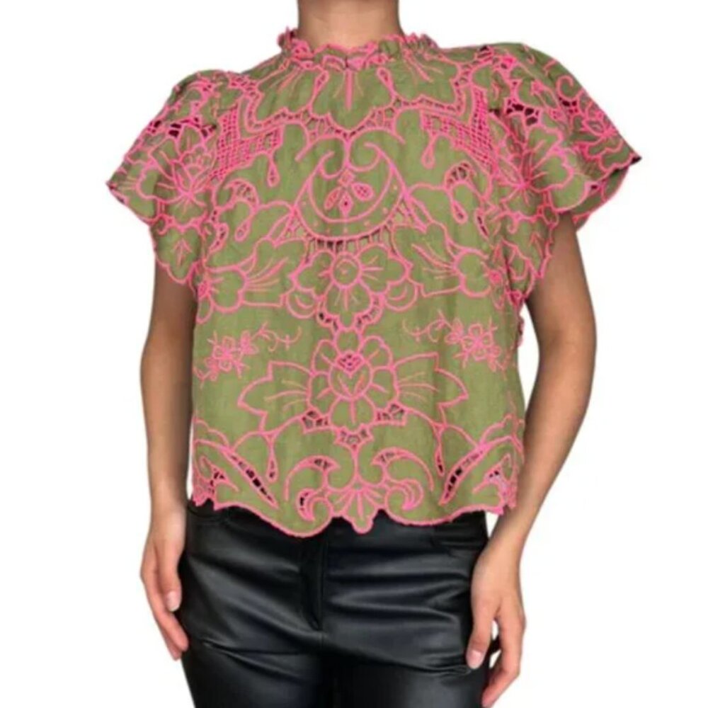 Anthropologie | The Lainie High-Neck Lace Cutwork Blouse - Picture 4 of 10